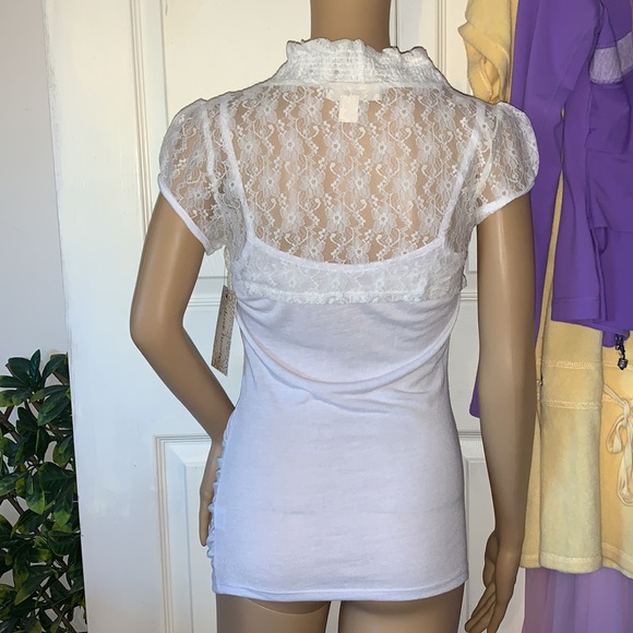 white  lace jacket bolero puff sleeve hourglass tunic tank top M NWT - Picture 4 of 9